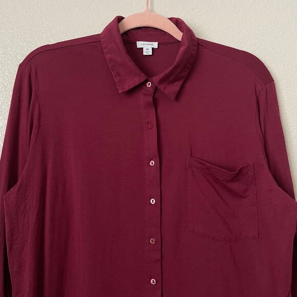 Cuyana Top Womens Medium Red Pima Cotton Modal Knit Pajama Shirt Loungewear - Picture 4 of 13